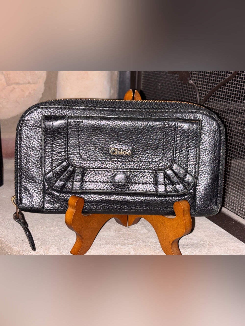 Chloé Black Pebbled Leather Wallet
